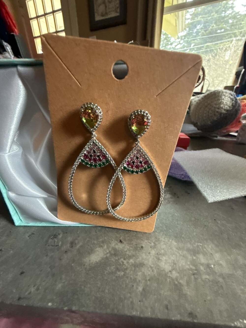 Watermelon Teardrop Crystal Statement Earrings